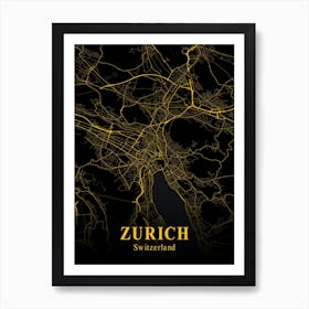 Zurich Gold City Map 1 Art Print