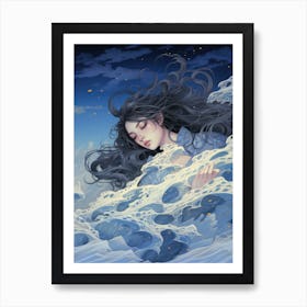 Dreaming Girl and the Ocean Art Print