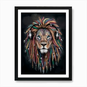 Lion With Headphones Art Print