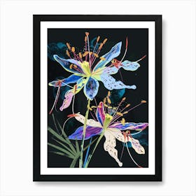 Neon Flowers On Black Love In A Mist Nigella 6 Art Print