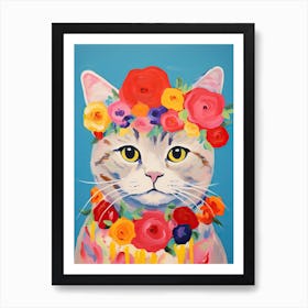 British Shorthair Cat With A Flower Crown Painting Matisse Style 1 Art Print