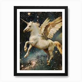 Retro Unicorn With Wings Collage Style 2 Art Print