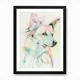Swedish Vallhund Dog Colourful Line Illustration Art Print