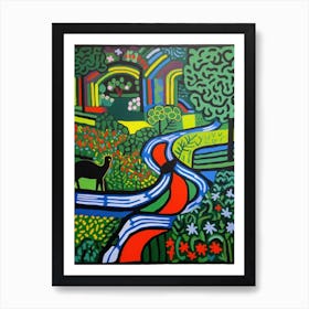 Painting Of A Cat In Garden Of Cosmic Speculation, United Kingdom In The Style Of Matisse 02 Art Print