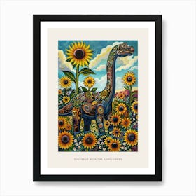 Dinosaur In A Sunflower Field Landscape Painting 2 Poster Art Print