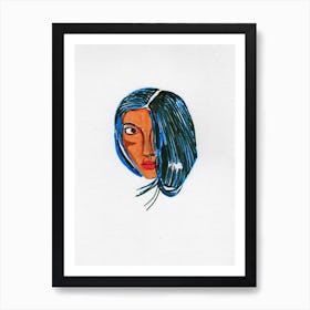 Blue Haired Girl Art Print