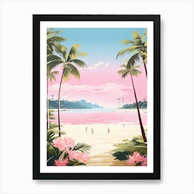 An Illustration In Pink Tones Of Palawan Beach Sentosa Island 3 Art Print