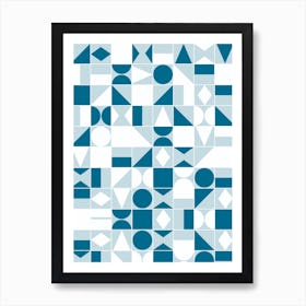 Abstract Geometric Pattern In Blue And White Art Print