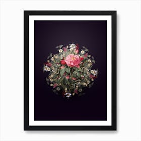 Vintage Duchess of Orleans Rose Flower Wreath on Royal Purple Art Print