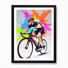 Cyclist With Colorful Paint Splashes Art Print