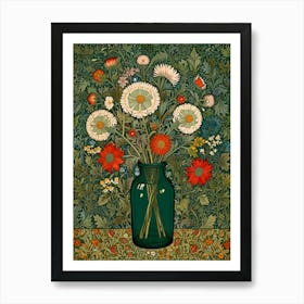 William Morris Style Daisies In A Vase Art Print