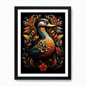 Folk Bird Illustration Mallard Duck 3 Art Print