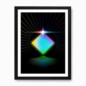 Neon Geometric Glyph in Candy Blue and Pink with Rainbow Sparkle on Black n.0475 Art Print