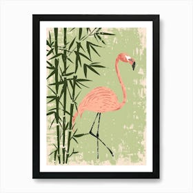 American Flamingo And Bamboo Minimalist Illustration 2 Art Print