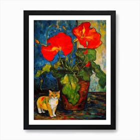 Still Life Of Anthurium With A Cat 1 Art Print