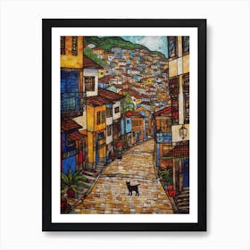 Painting Of Rio De Janeiro With A Cat In The Style Of Gustav Klimt 1 Art Print