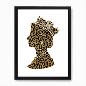 Queen Elizabeth II Jubilee Portrait In Black And Gold Leopard Print Wall Art Art Print