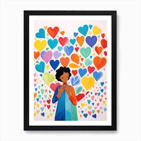 Sweet Illustration Of A Person With A Colourful Heart Background Art Print