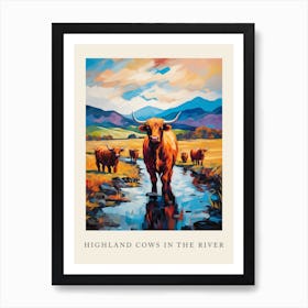 Highland Cows In The River 2 Poster