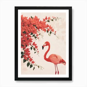 Chilean Flamingo Bougainvillea Minimalist Illustration 2 Art Print