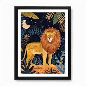 Barbary Lion Night Hunt Illustration 3 Art Print