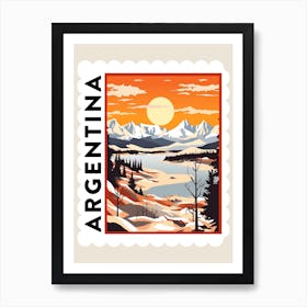 Retro Winter Stamp Poster Patagonia Argentina 1 Art Print