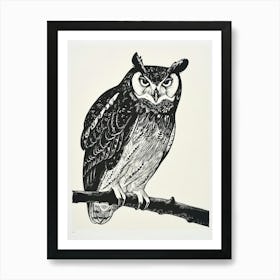 Philipine Eagle Owl Linocut Blockprint 1 Art Print