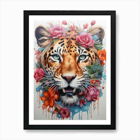 Tiger With Flowers Art Print