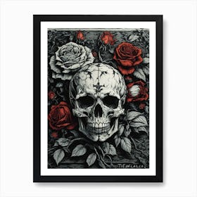 Skull And Roses Print Art Print