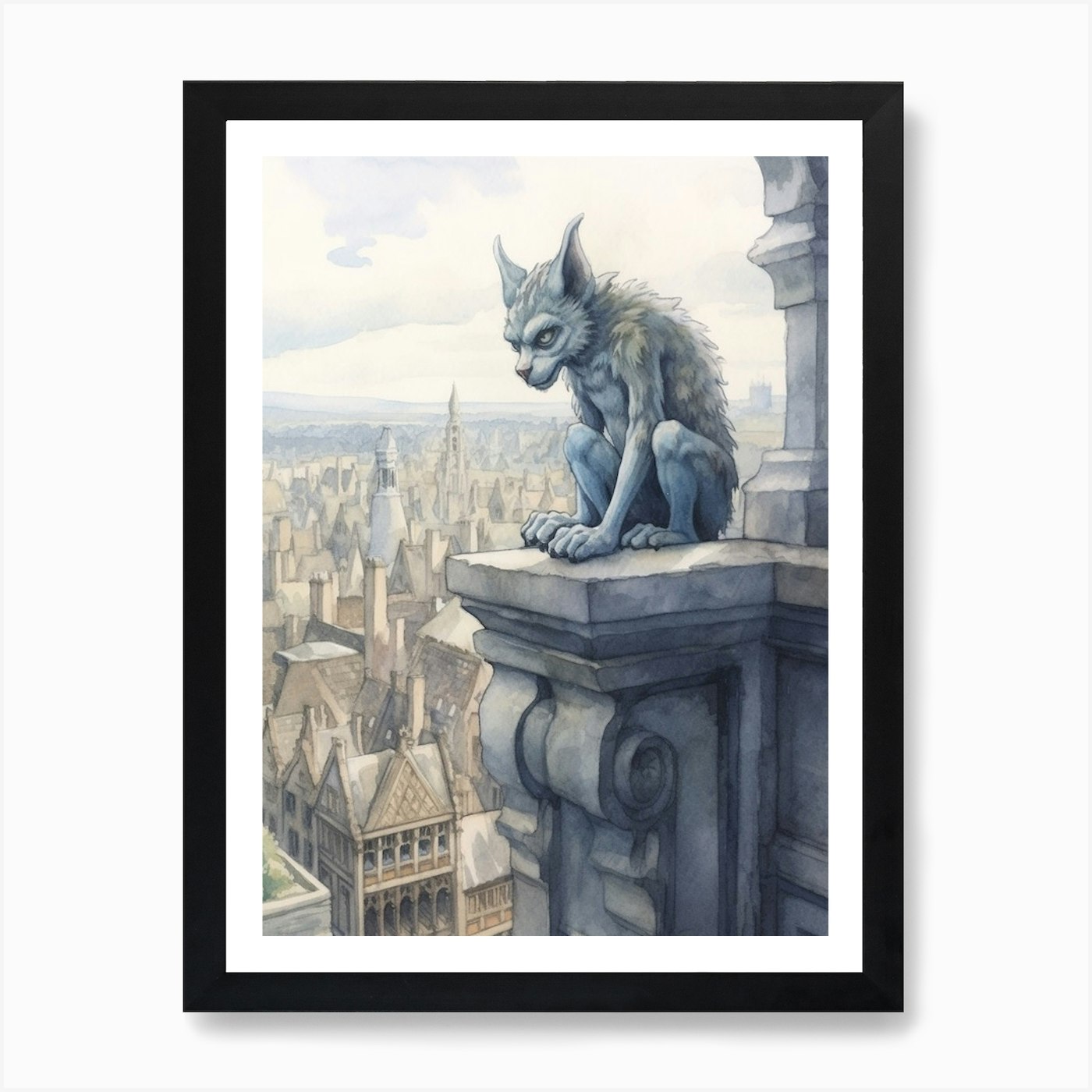 Gargoyle Watercolour In York Englan Framed Wall Art Poster Canvas Print Picture - Picture 2 of 4