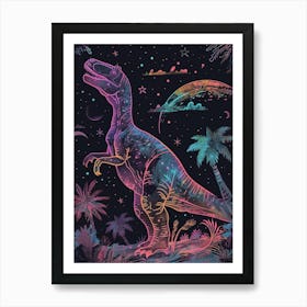 Neon Dinosaur Lines At Night 4 Art Print