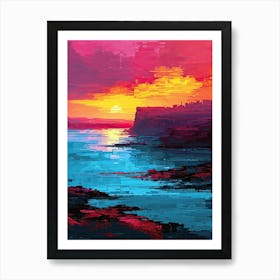 Sunset Over The Sea | Pixel Minimalism Art Series Art Print