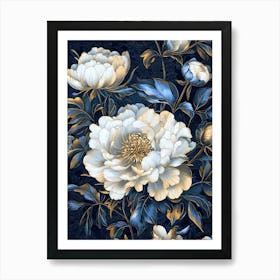 William Morris Prints Blue Flowers Peony Morris Exhibition Print Navy Blue Gold Poster Vintage Full Art Print