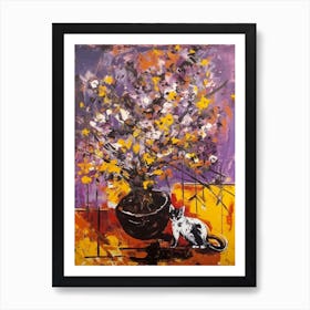 Lilacs With A Cat 4 Abstract Expressionism  Art Print