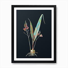 Vintage Pine Pink Botanical Watercolor Illustration on Dark Teal Blue n.0726 Art Print