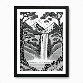 Waterfall linocut Art Print