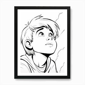 Child Looking Up At The Sky Line Drawing Art Print