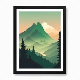 Misty Mountains Vertical Composition In Green Tone 194 Art Print