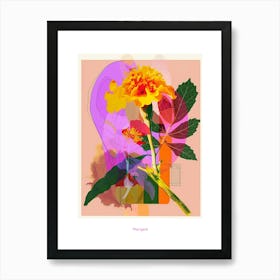 Marigold 4 Neon Flower Collage Poster Art Print