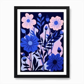 Blue Flower Illustration Asters 1 Art Print