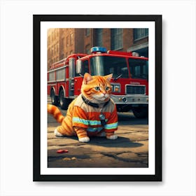 Cat In Firefighter Uniform Poster