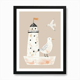 Seagull And Lighthouse Art Print
