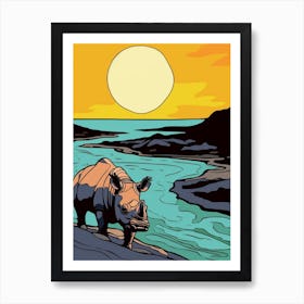 Rhino Walking By The River Art Print