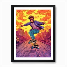 Skateboarding In Shanghai, China Comic Style 2 Art Print