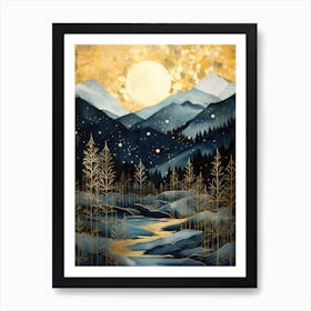 Winter Night In The Mountains Art Print