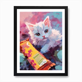 White Kitten Oil Painting 1 Art Print