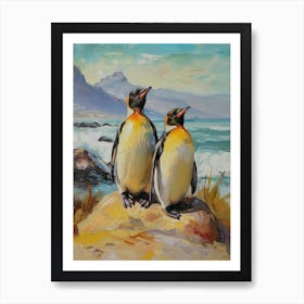 African Penguin Sea Lion Island Oil Painting 4 Art Print