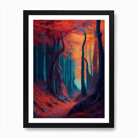 A Surreal Landscape Of A Forest In Autumn Art Print