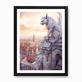 Gargoyle Watercolour In Prague Art Print