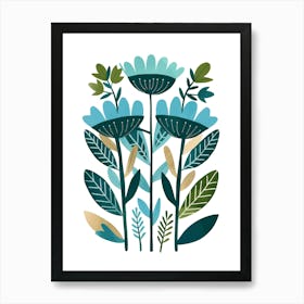 Flowers In Blue And Green Art Print